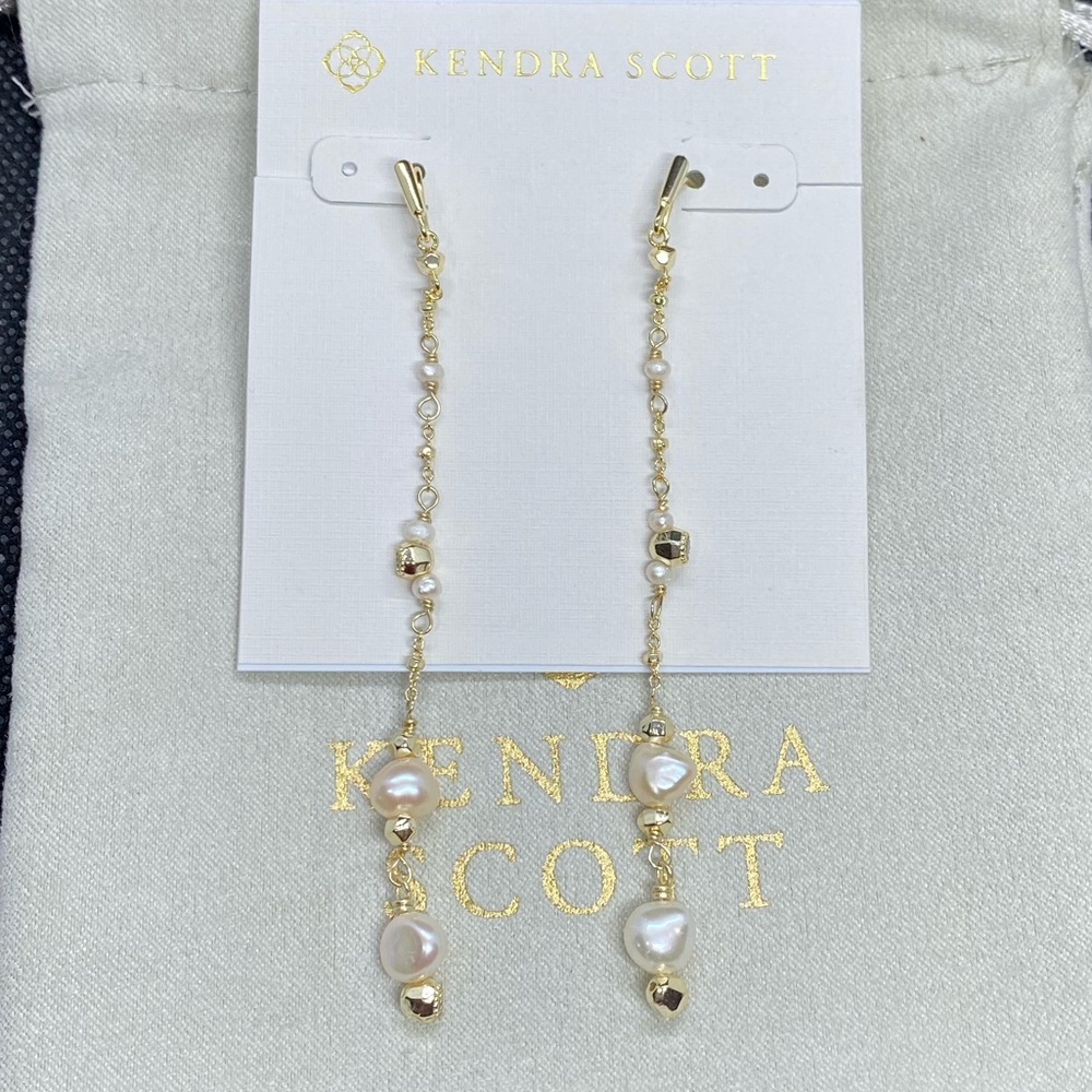 New Kendra Scott Gold Scarlet linear Pearl Earrings